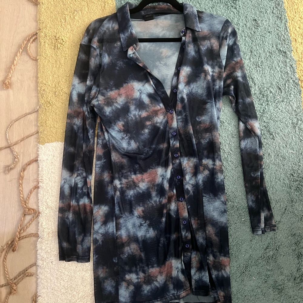 Mesh Button Up Mini Dress